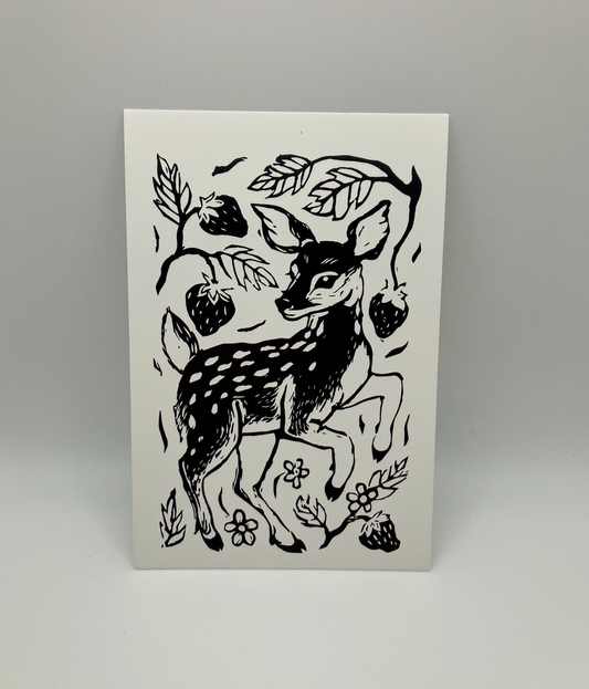 4 X 6" Print - Deer + Strawberries