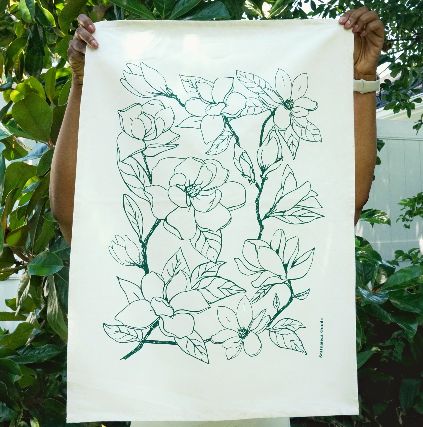 Magnolia On Natural Cotton Towel