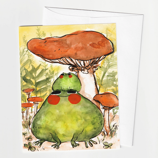 A2 Greeting Card - Frogs Under the Mushroom