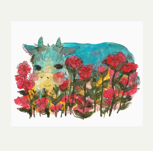 Print - "Blue Cow" 7x5 inches