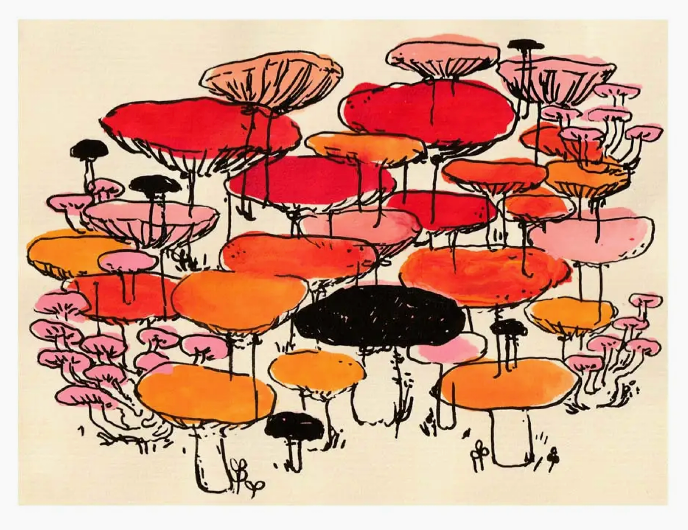 Print - "Mushrooms in Red, Orange, and Pink" 8x6 inches