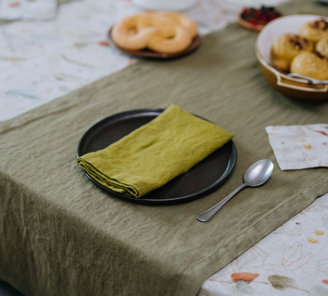 Moss Green Linen Napkins Set of 2